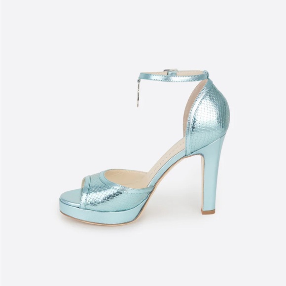 Moon D’elle The Nebbiolina Metallic Blue Leather Ankle Strap Heels - Picture 4 of 13